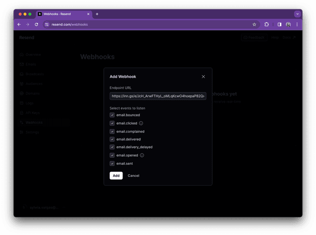 Integrate email events with Resend webhooks - Inngest Documentation
