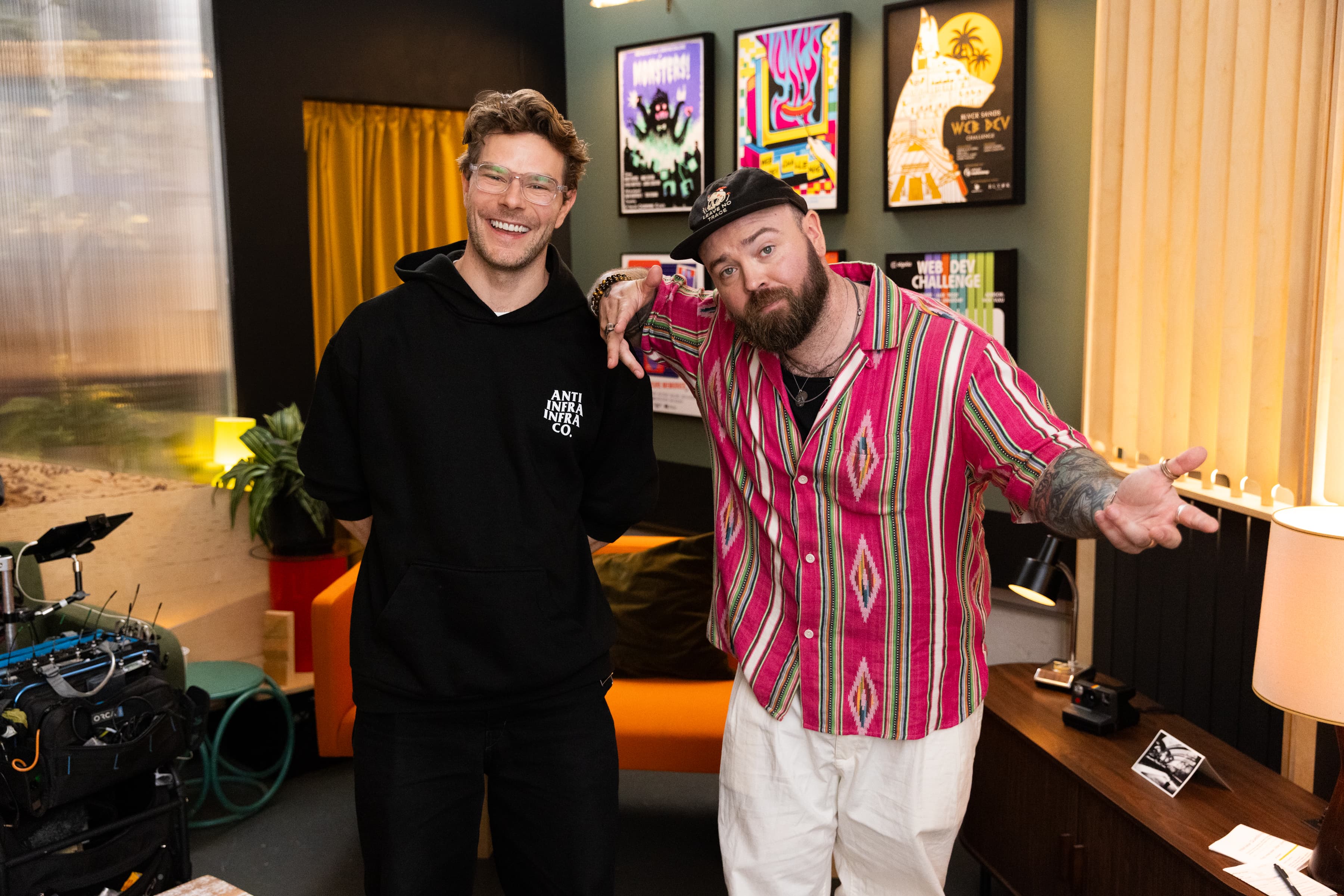 The host with a contestant on the CodeTV lounge set