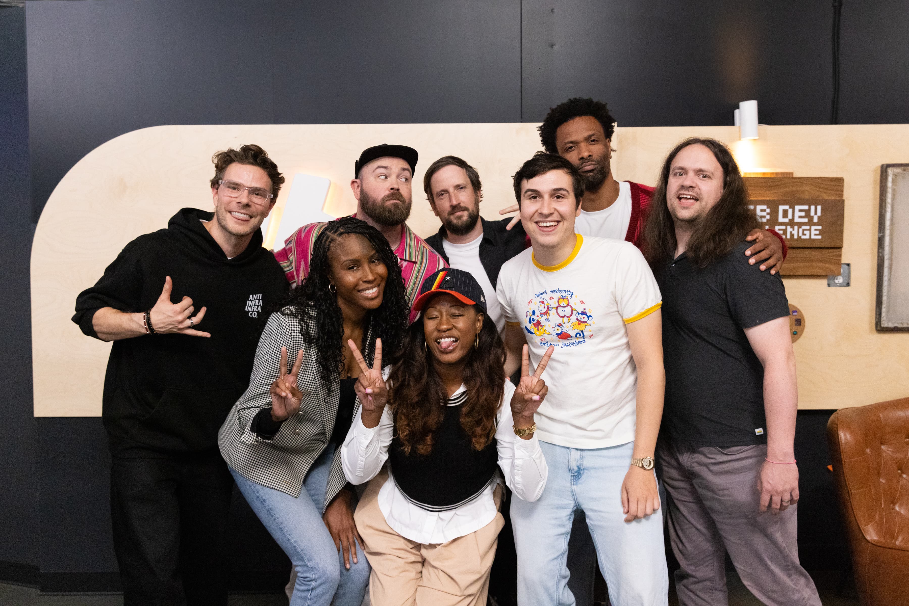 The CodeTV Web Dev Challenge cast together on set