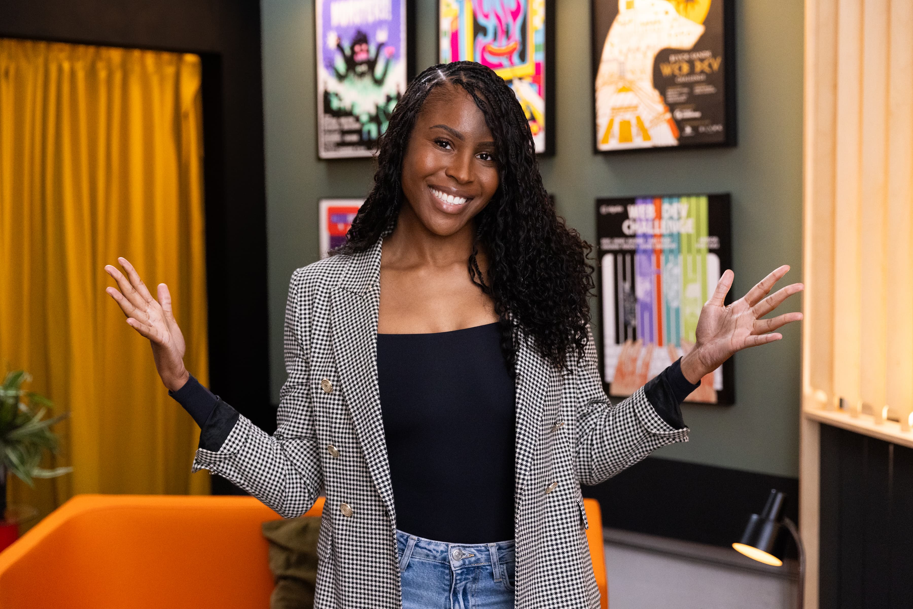 A contestant on the CodeTV lounge set