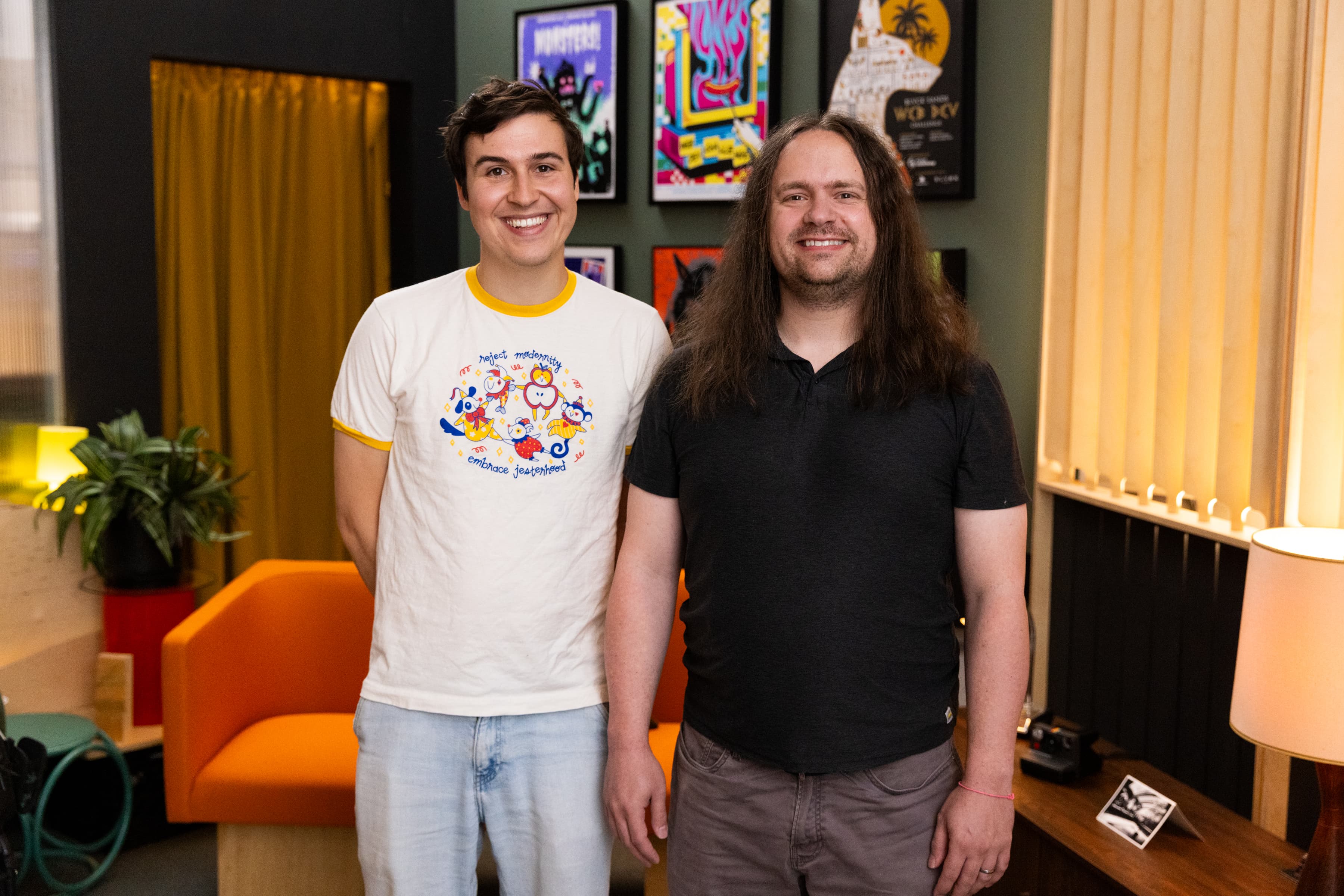 Business Goose and Eli of Mailbug on the CodeTV set