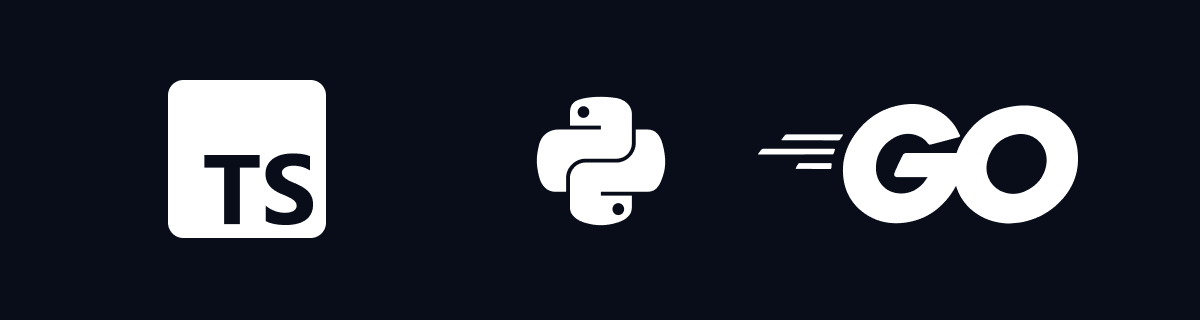 TypeScript, Python, and Go logos