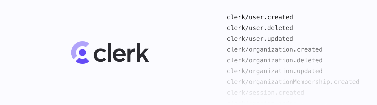Clerk logo and graphic showing Clerk webhook events