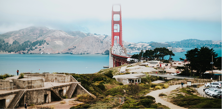 The San Francisco bay, looking toward the Golden Gate Bridge.